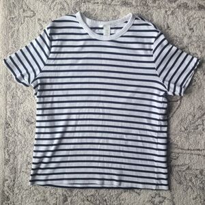 H&M Striped  Ribbed Black and White Top Crew Neck Short Sleeve Casual H and M